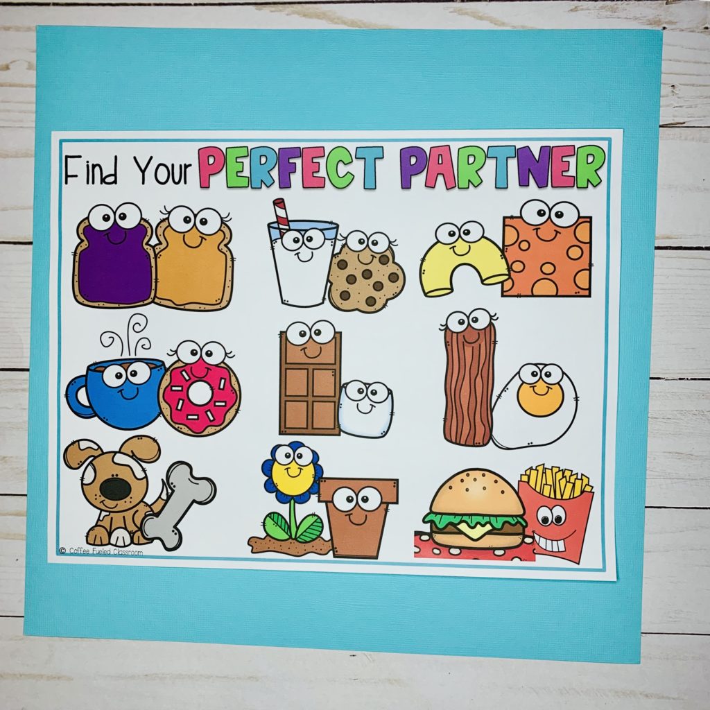 Partner Match Cards Freebie - Coffee Fueled Classroom